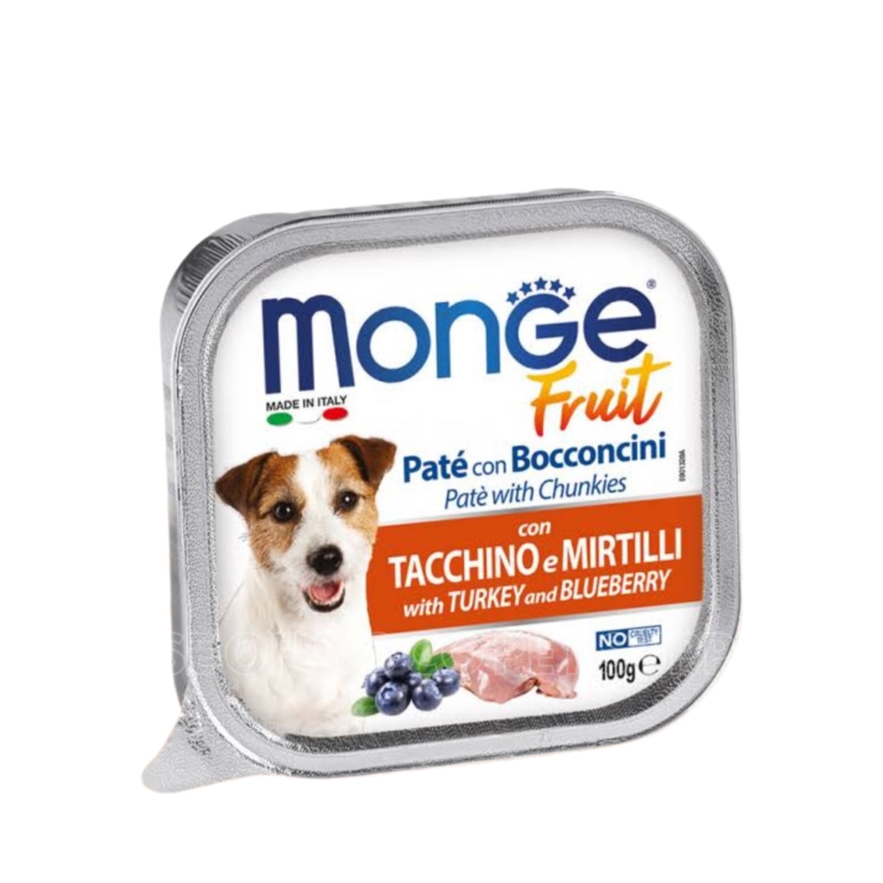 [Bundle of 16] Monge Fresh Pate & Fruits Dog Wet Food 100g - Nutritious Complete & Balanced Turkey & Blueberry