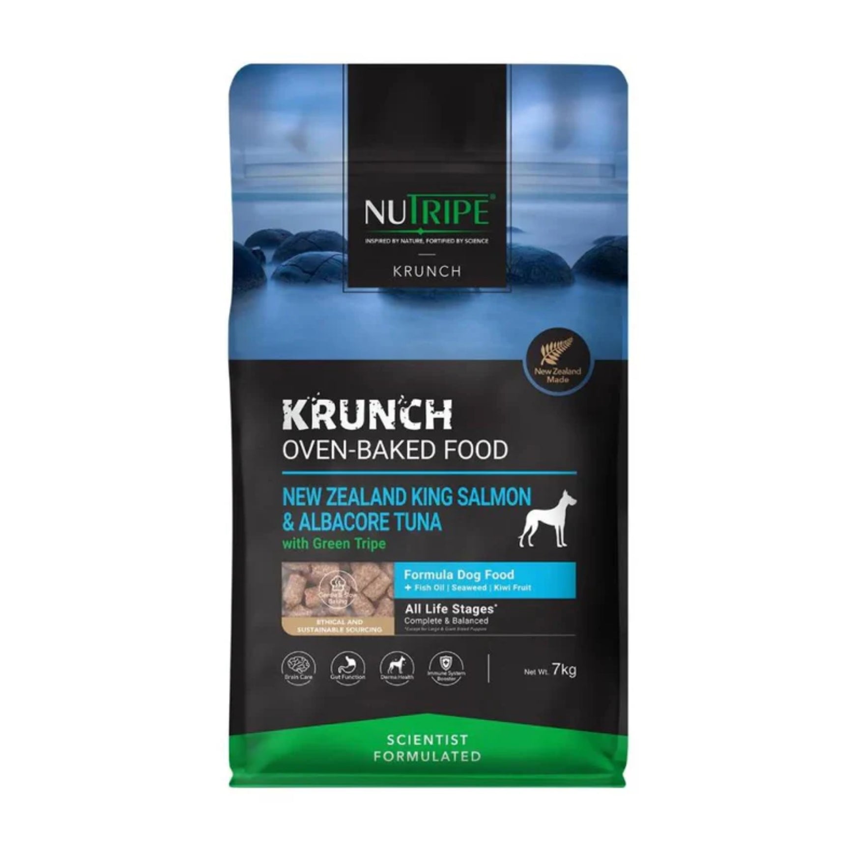 Nutripe Krunch Oven-Baked Dog & Cat Food with Green Tripe 1.6kg - 7kg - Complete & Balanced Crunchy Kibble DOG King Salmon & Tuna 7kg