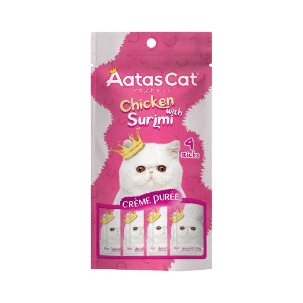Aatas Cat Crème Purée 14g x 4 Sachets Chicken with Surimi