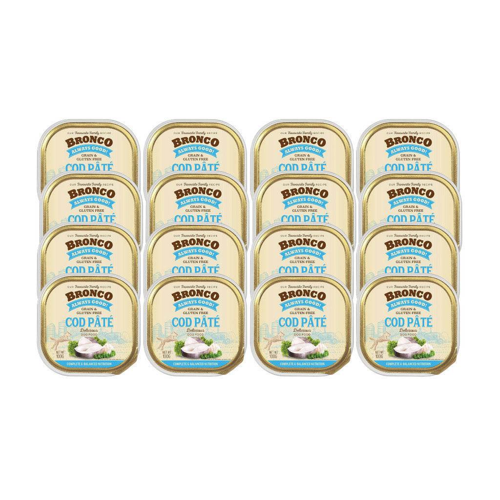 Bundle of 16 Bronco Tray Dog Food Cod Fish