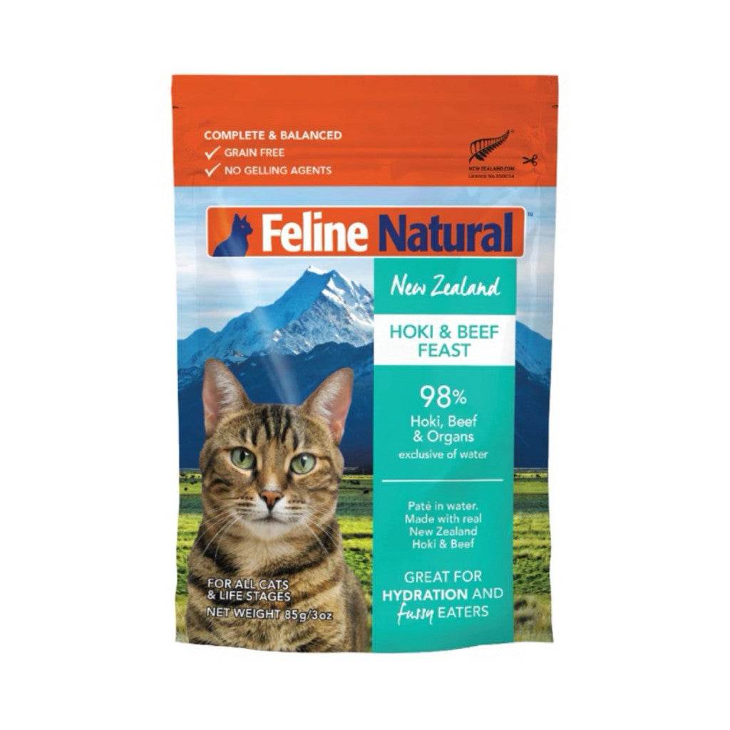 Feline Natural Pouched Wet Food for Cats 85g Hoki & Beef 85g