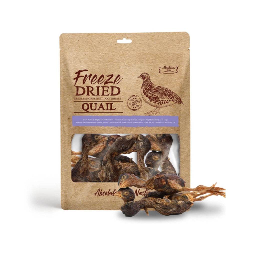 Absolute Bites Freeze Dried/Air Dried Cat & Dog Treats Freeze Dried Quail 25g
