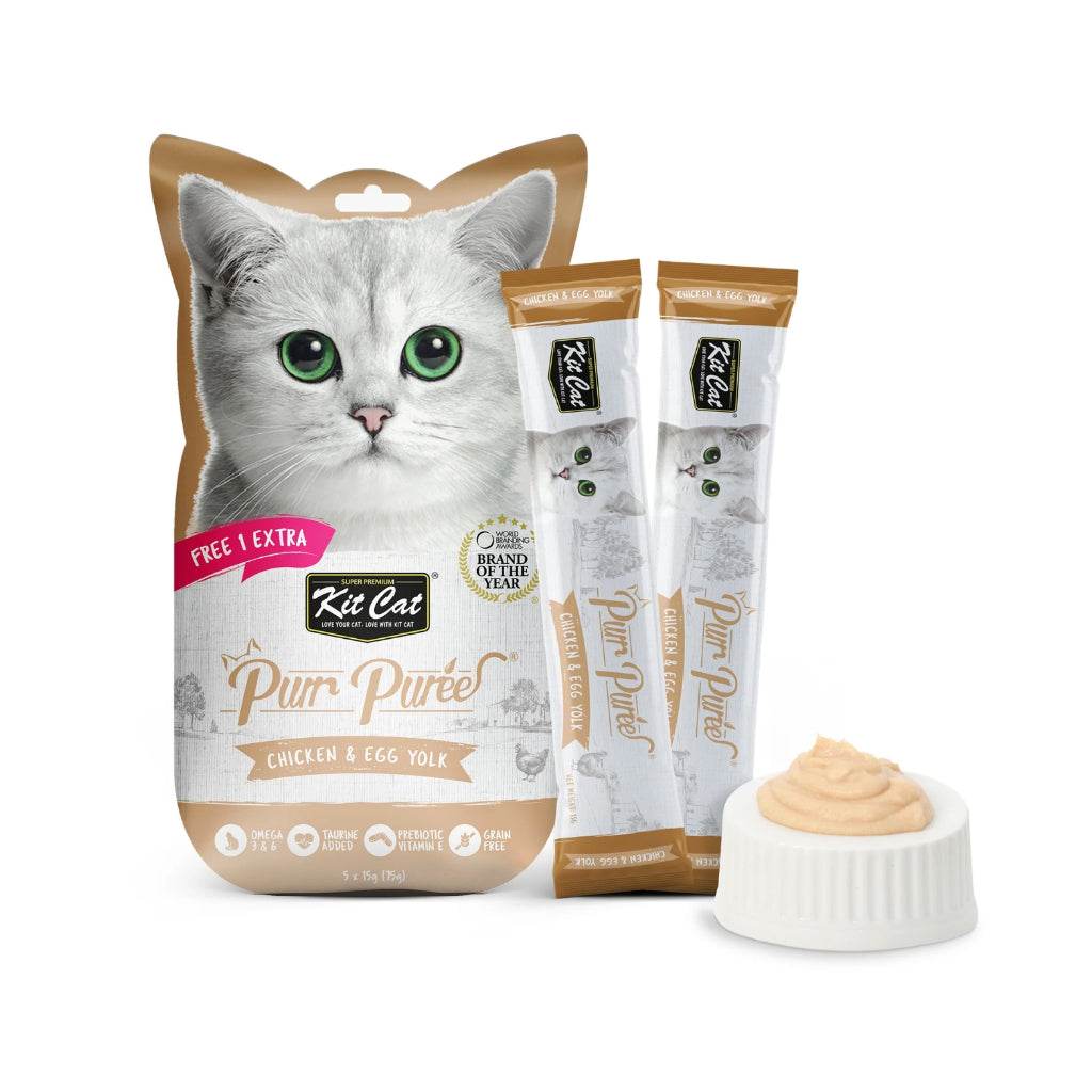Kit Cat Purr Puree Cat Treats 4s/5s x 15g Chicken & Egg Yolk