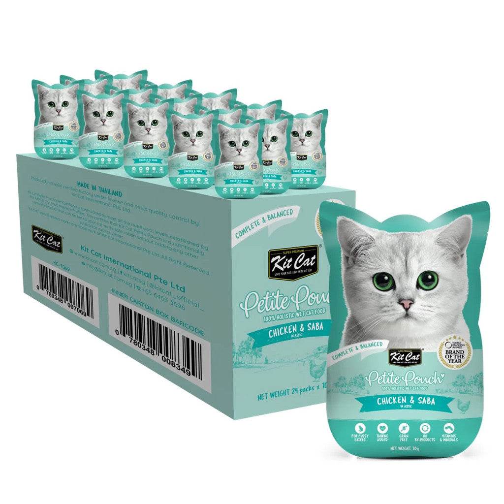 Bundle of 24 Kit Cat Petite Pouch 70g Chicken & Saba
