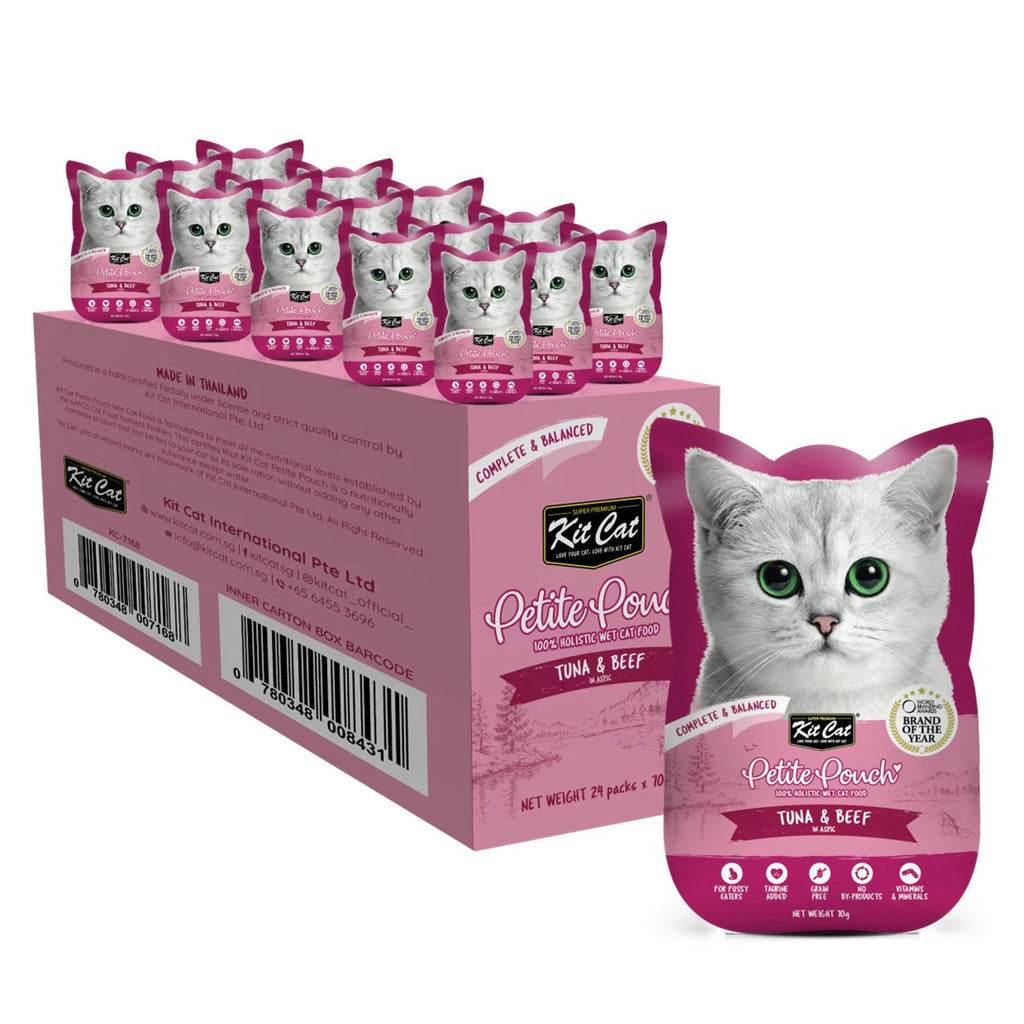 Bundle of 24 Kit Cat Petite Pouch 70g Tuna & Beef