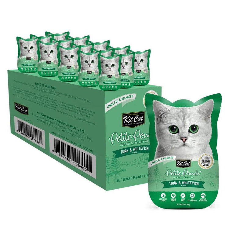 70g Bundle of 24 Kit Cat Petite Pouch Tuna & Whitefish