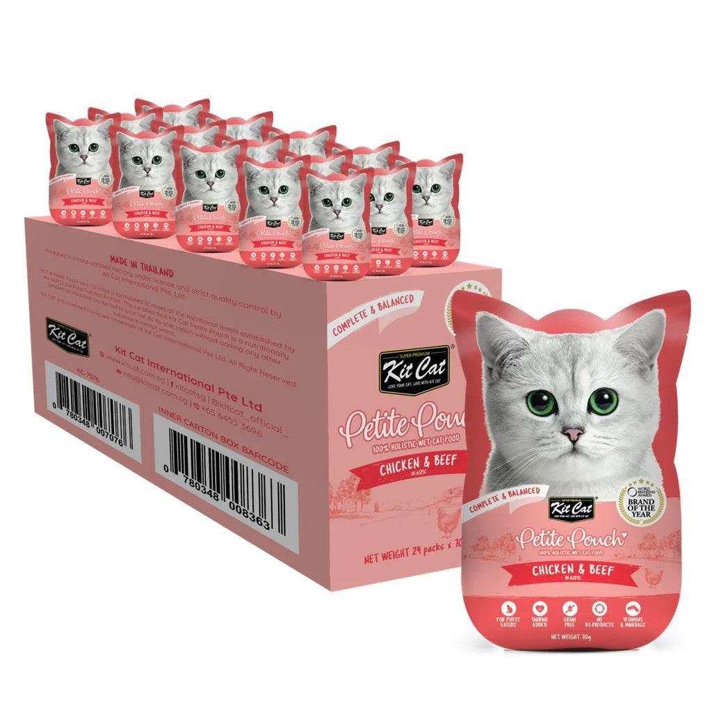 70g Bundle of 24 Kit Cat Petite Pouch Chicken & Beef