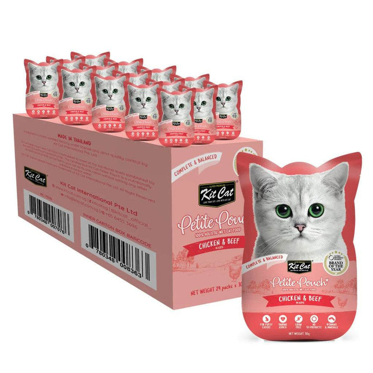 70g Bundle of 24 Kit Cat Petite Pouch Chicken & Beef