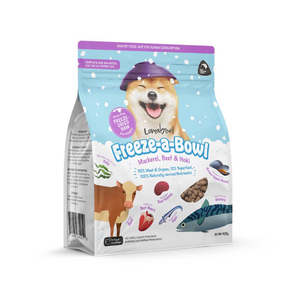 Loveabowl Freeze-a-Bowl Dried Dog Food 425g Mackerel Beef & Hoki 425g