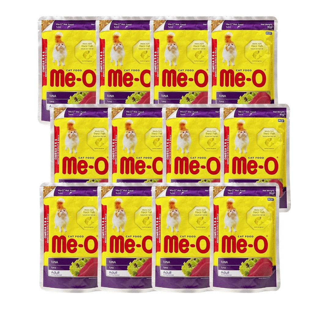 [Bundle of 12] Me-O Wet Cat Food 80g Pouch – Jelly, Gravy & Pate Tuna Jelly