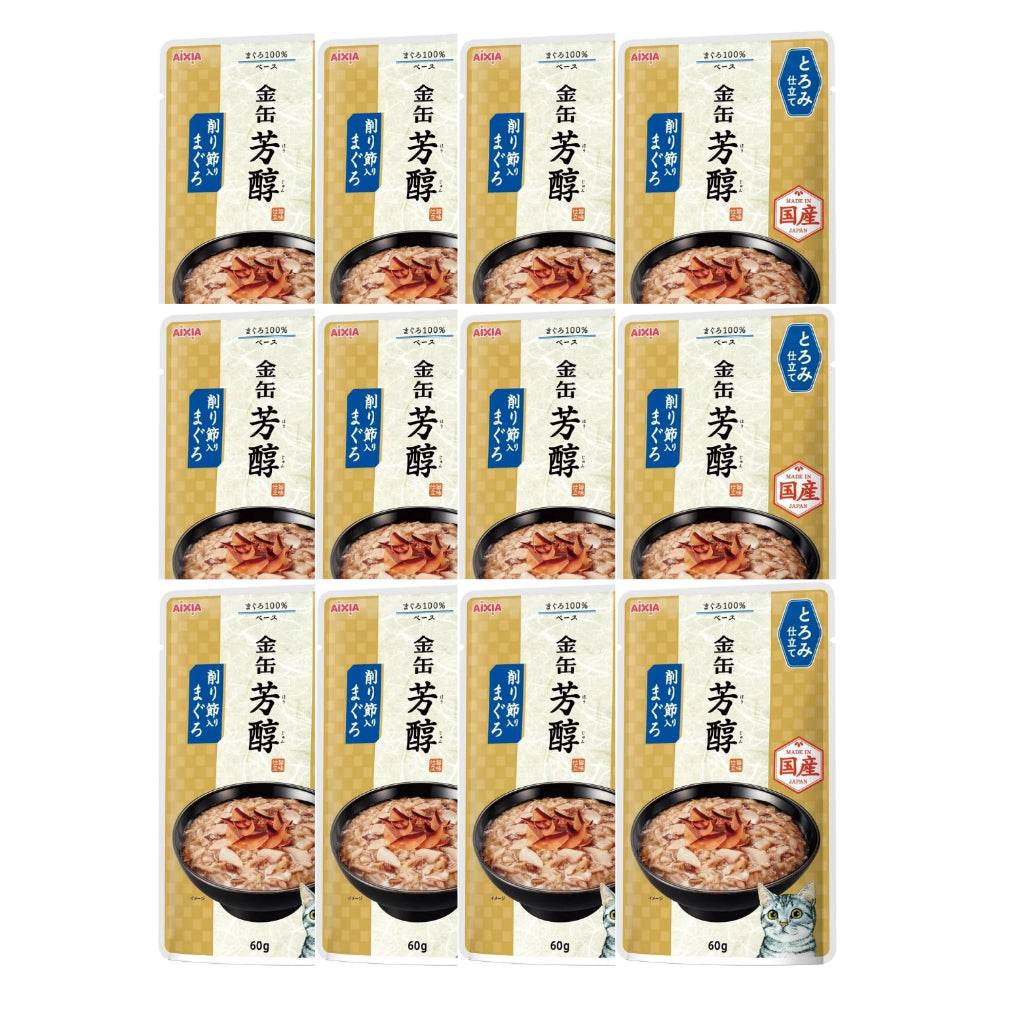 [Bundle of 12] Aixia Kin Can Rich Pouch Cat Food 60g – Protein-Rich Wet Cat Food GHP11 Tuna Dried Skipjack