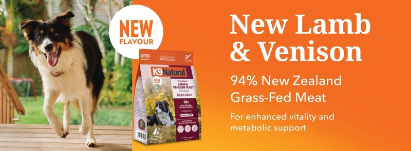 K9 Natural new Lamb and Venison Feast freeze-dried dog food – 94% New Zealand grass-fed meat for enhanced vitality and metabolic support