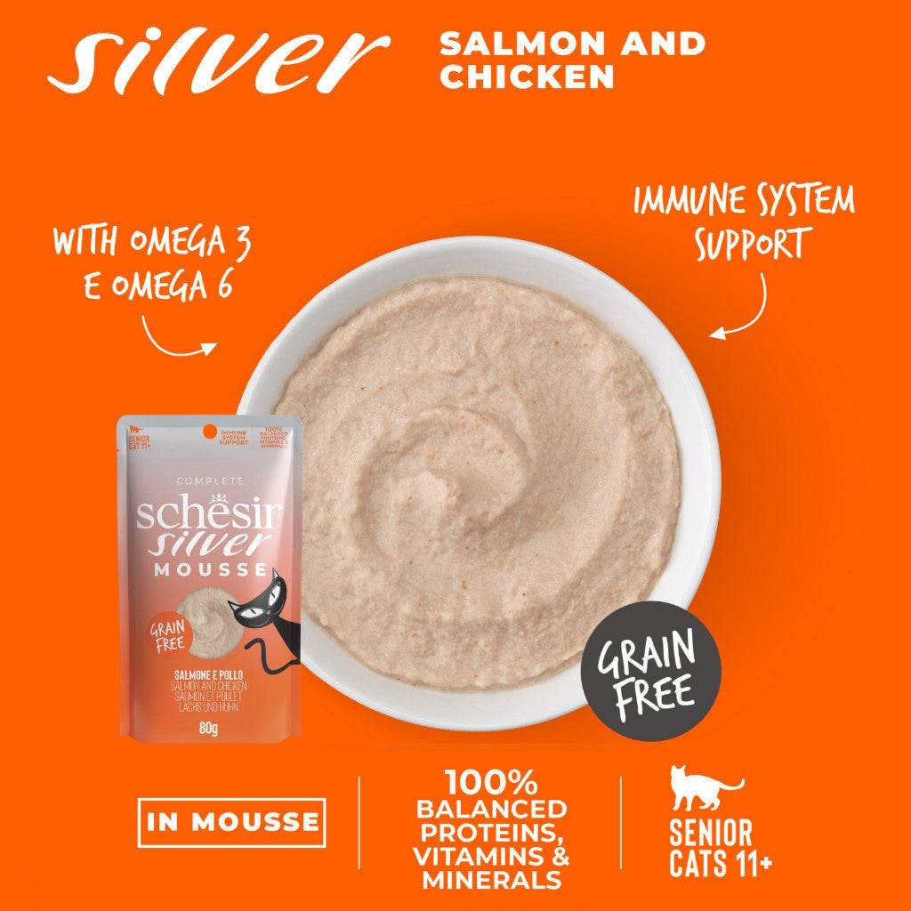 Schesir Silver Mousse Wet Cat Food Pouch 80g Salmon & Chicken