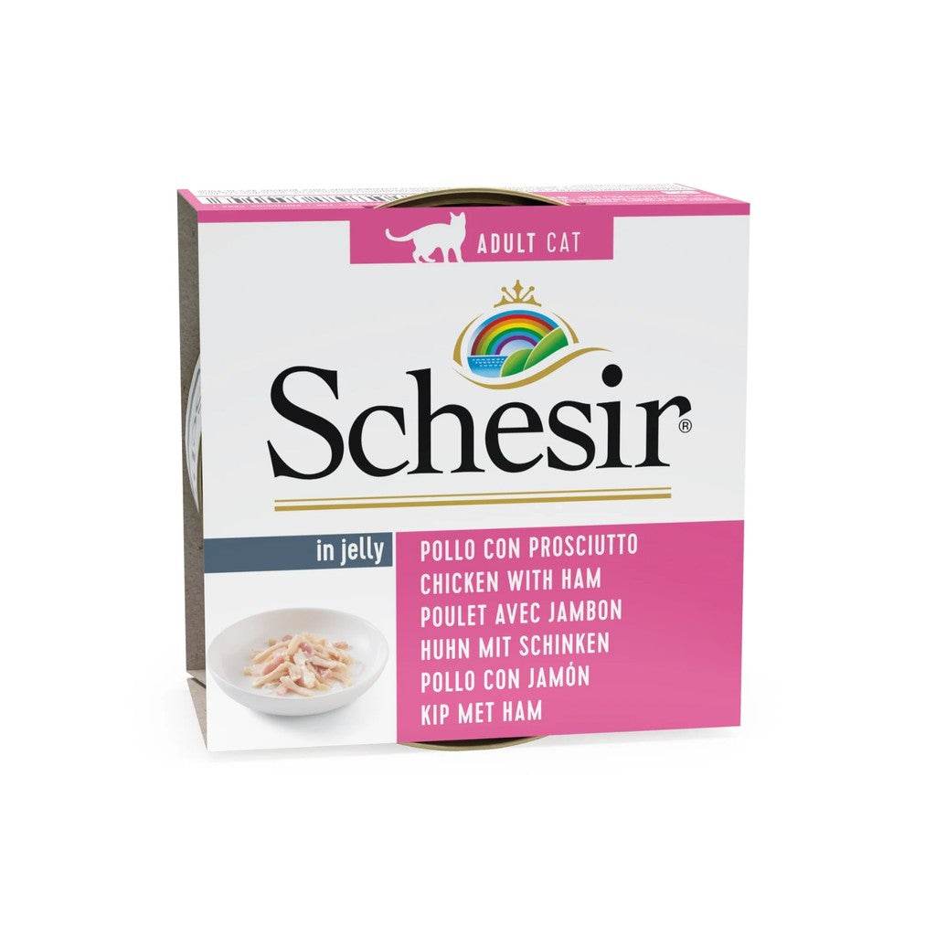 Schesir Canned Cat Food In Gravy & Jelly 70g–85g Jelly Chicken with Ham