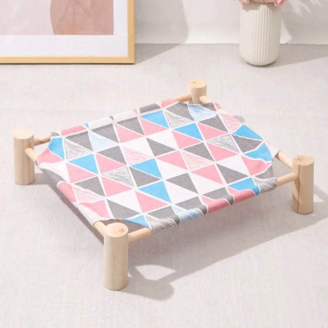 Cat Elevated Hammock Bed Pink Blue Triangles