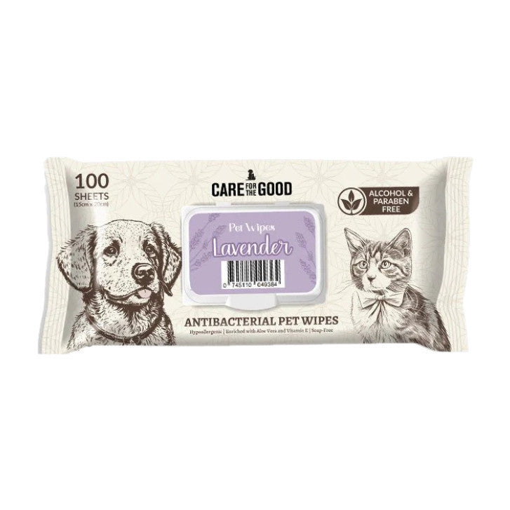 Care for the Good Pet Wipes 20/100 Sheets - Alcohol-Free, Paraben-Free, Antibacterial Lavender 100s