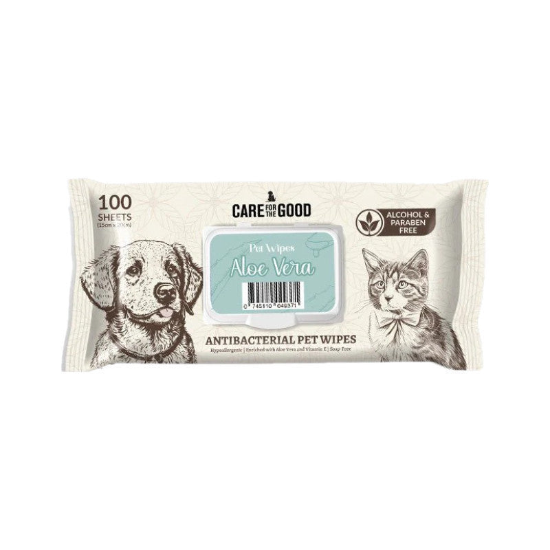 Care for the Good Pet Wipes 20/100 Sheets - Alcohol-Free, Paraben-Free, Antibacterial Aloe Vera 100s