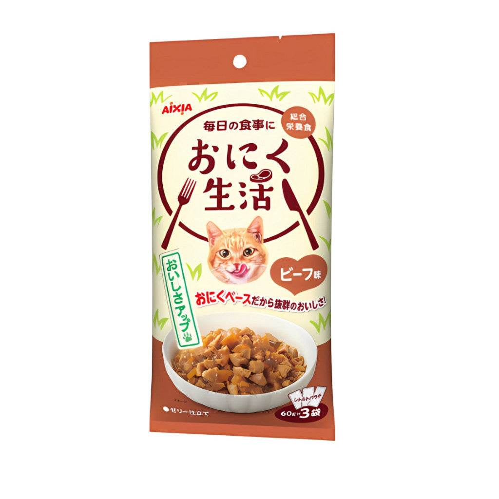 Aixia Fish & Meat Life Wet Cat Food 60g x 3 ON1 ML Beef
