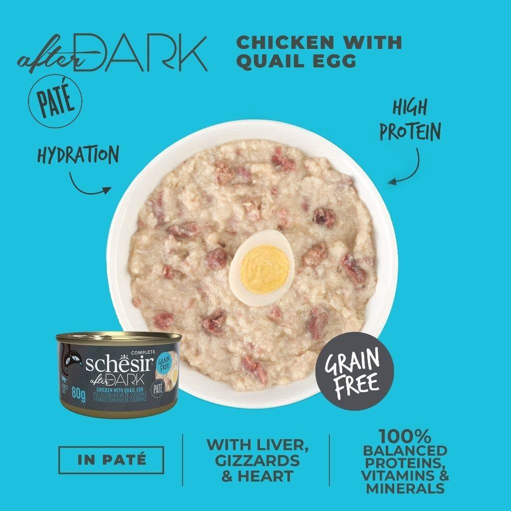 Schesir After Dark Wet Cat Food 80g Pate Chicken QEgg