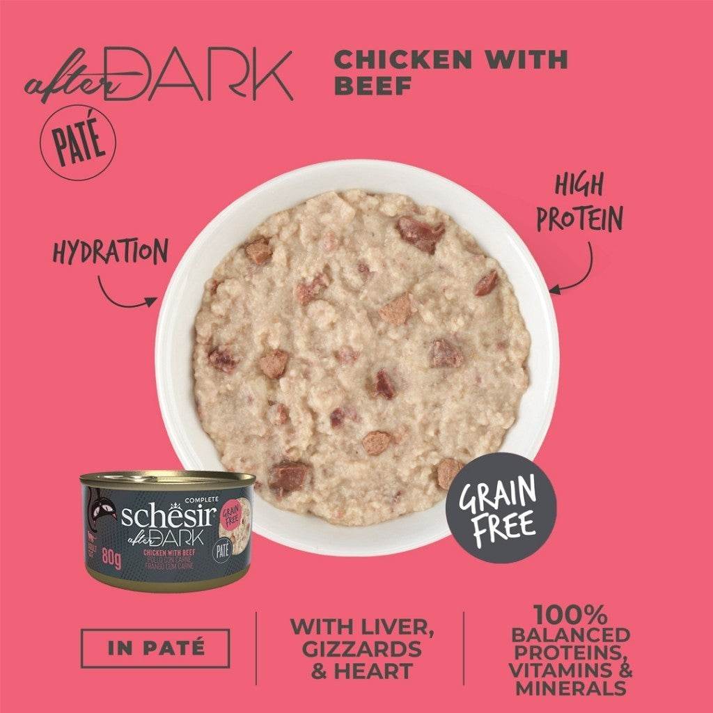 Schesir After Dark Wet Cat Food 80g Pate Chicken Beef