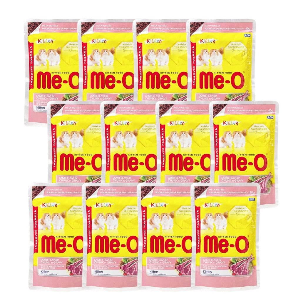 [Bundle of 12] Me-O Wet Cat Food 80g Pouch – Jelly, Gravy & Pate Lamb Chunk Gravy (K)