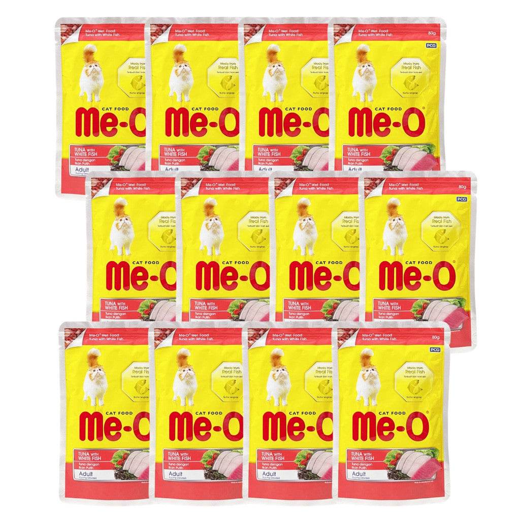 [Bundle of 12] Me-O Wet Cat Food 80g Pouch – Jelly, Gravy & Pate Tuna w White Fish
