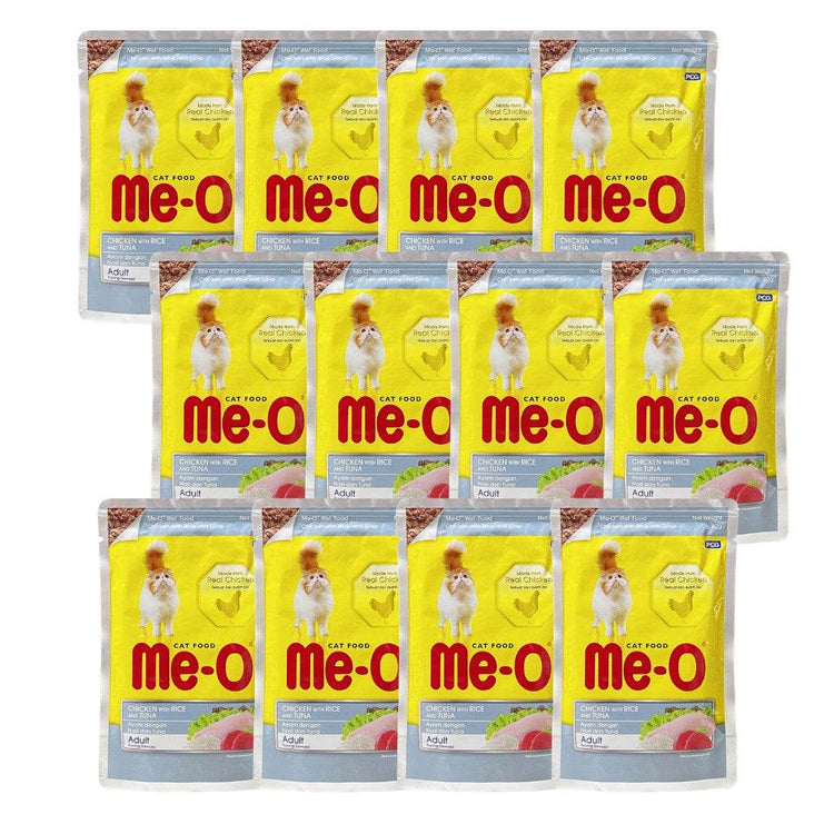 [12-Pack] Me-O Wet Cat Food 80g Pouch – Jelly, Gravy, Pate Chic w Rice & Tuna
