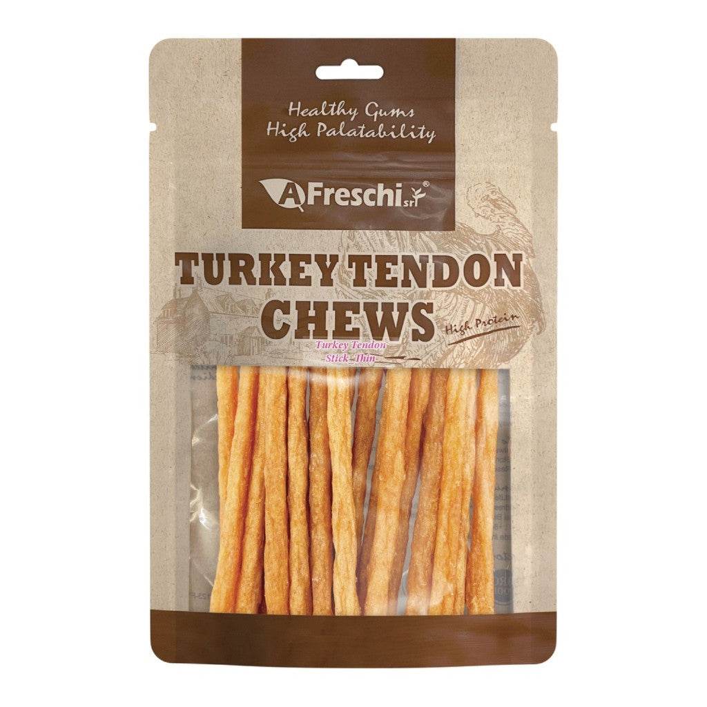 Afreschi Natural Turkey Tendon Dog Chews – Long-Lasting Dental Treats for Dogs Tendon Stick Thin