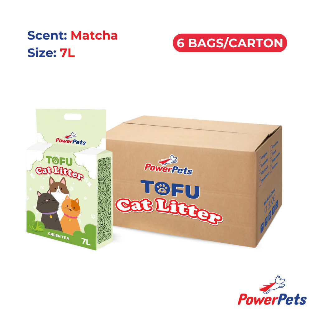 [Bundle of 6] PowerPets Tofu Cat Litter 7L – Dust-Free, Odor Control, Eco-Friendly Green Tea 7L