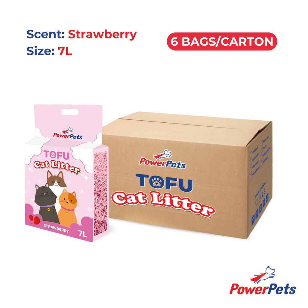 [Bundle of 6] PowerPets Tofu Cat Litter 7L – Dust-Free, Odor Control, Eco-Friendly Strawberry 7L
