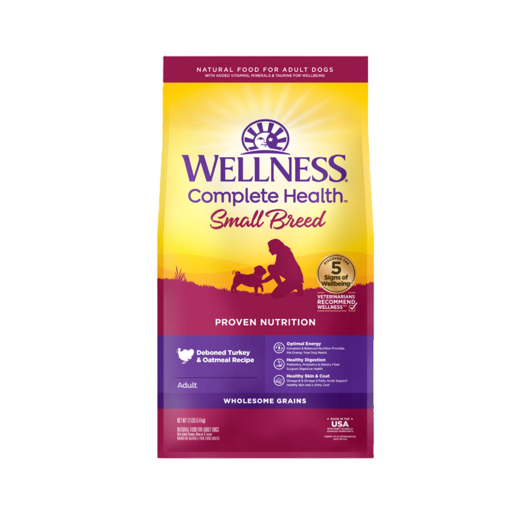 Wellness Complete Health Dry Dog Food 4lb-30lb - Balanced Nutrition, Supports Digestion, Immune Booster Small Breed Deboned Turkey & Oatmeal 12lb (Adult)