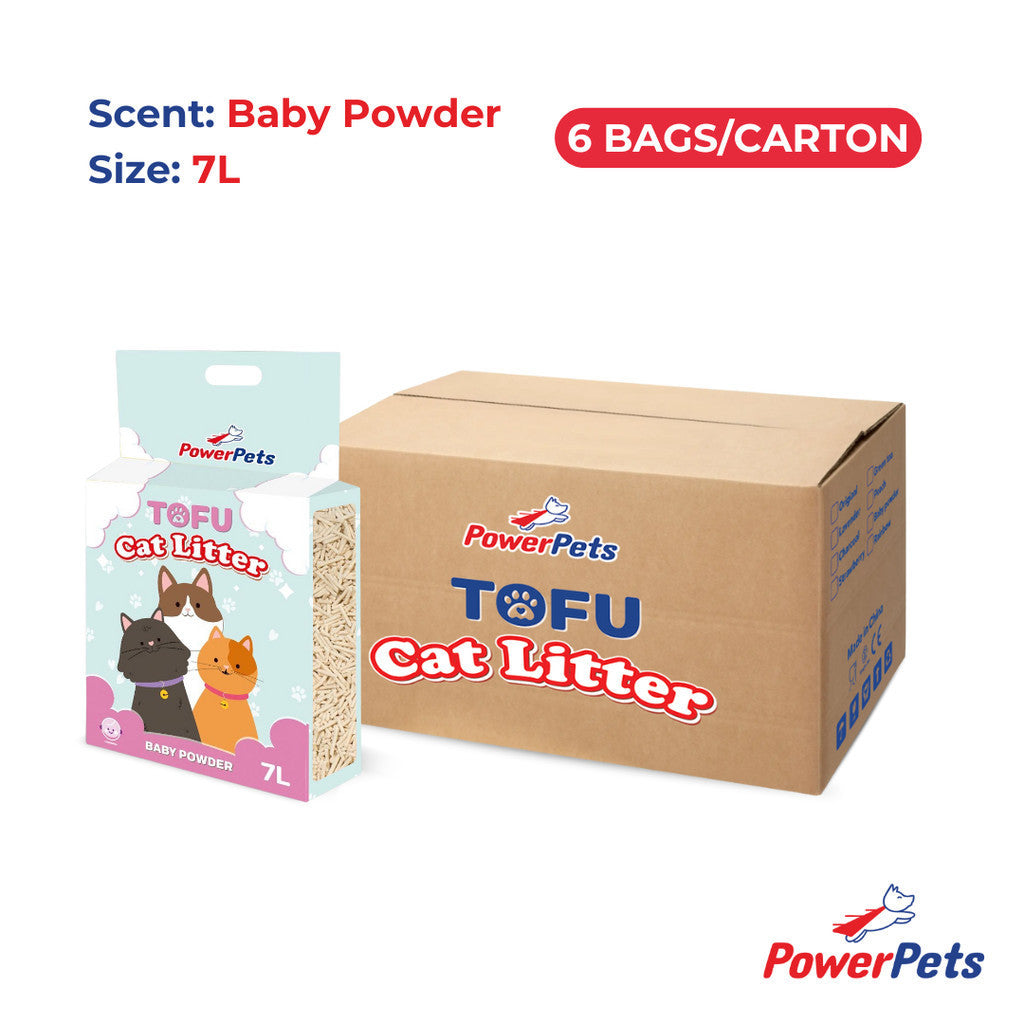 [Bundle of 6] PowerPets Tofu Cat Litter 7L – Dust-Free, Odor Control, Eco-Friendly Baby Powder 7L