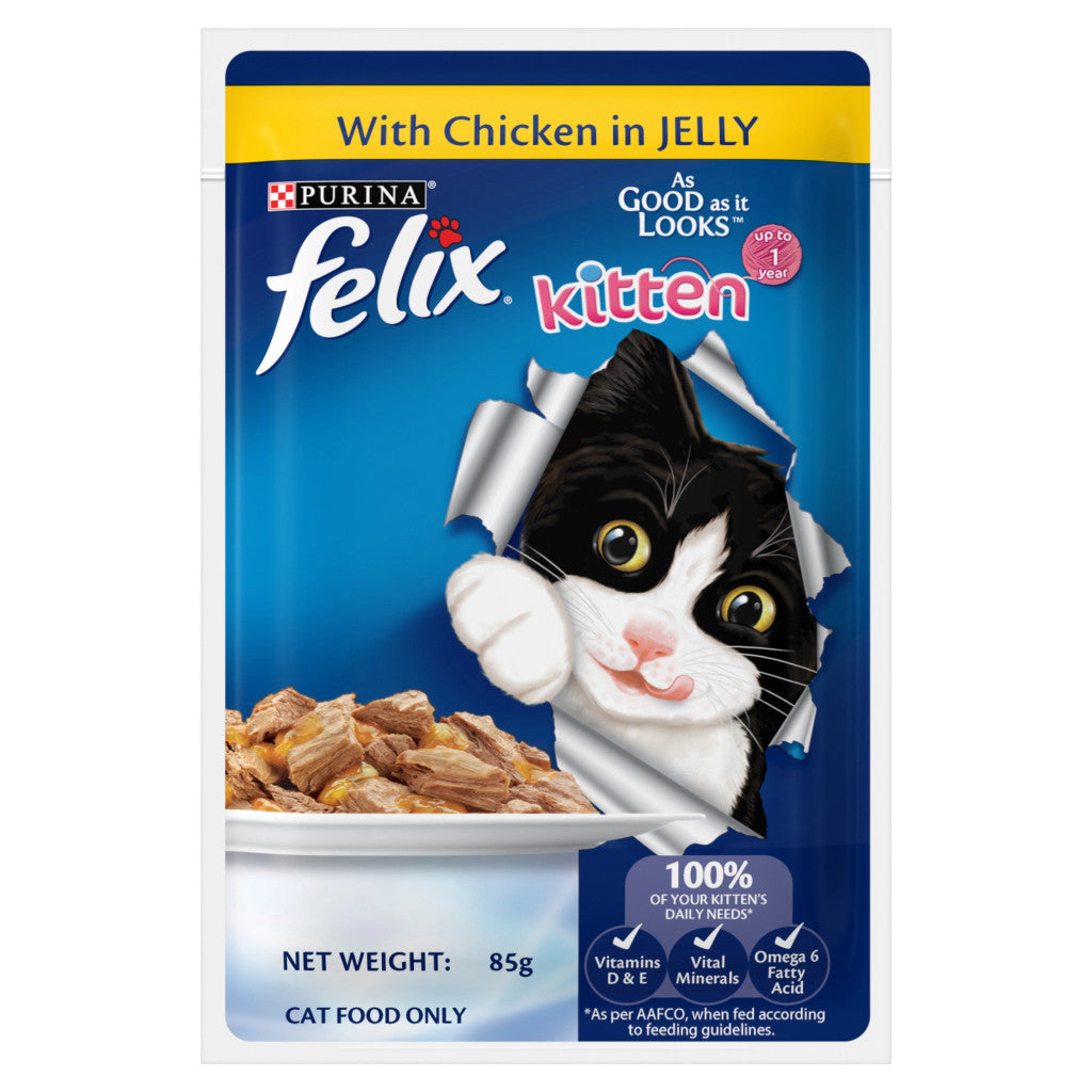 [Bundle of 24] Purina Felix As Good As It Looks 85g - Cat Wet Food In Jelly Kitten Chicken