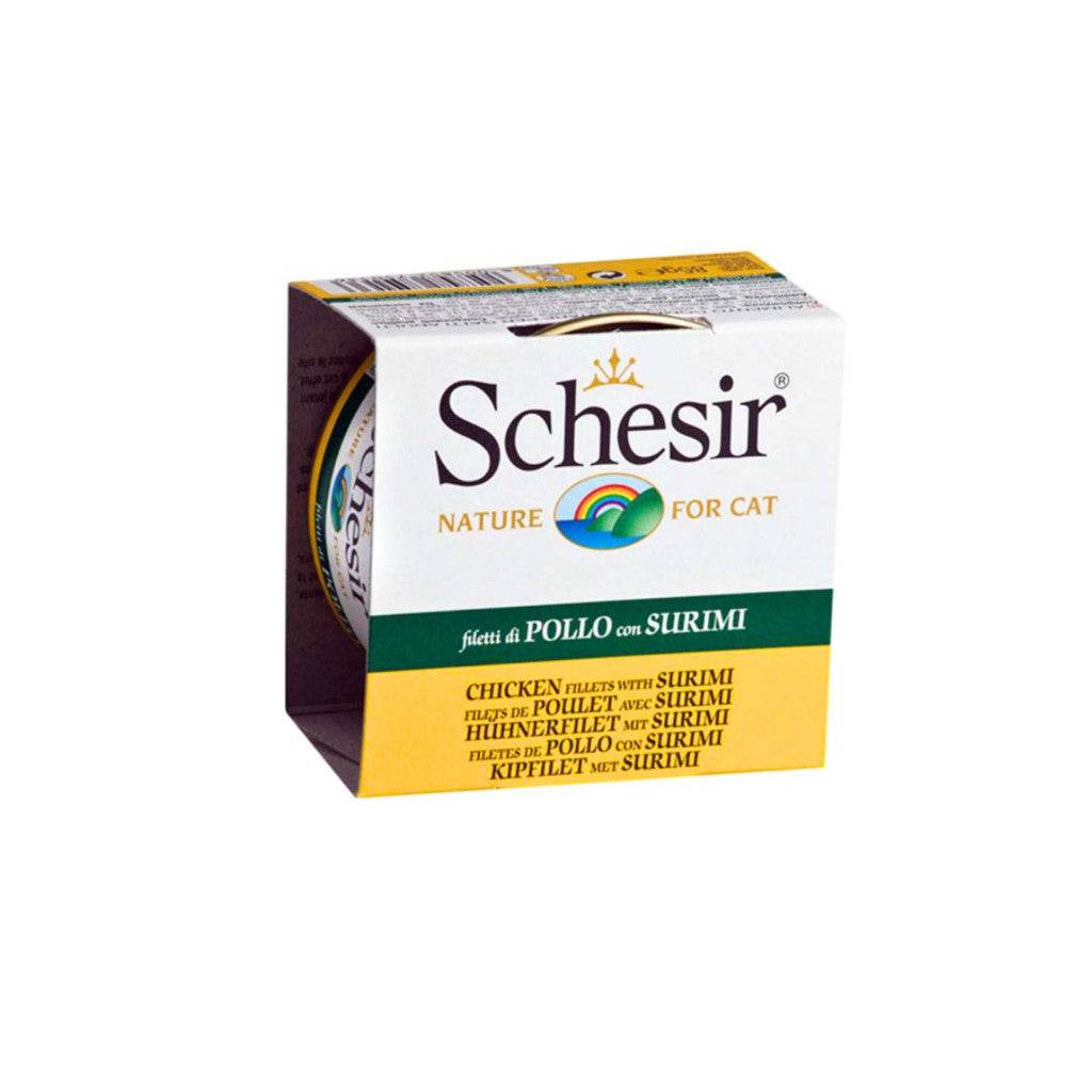 Schesir Canned Cat Food In Gravy & Jelly 70g–85g Jelly Chick with Surimi
