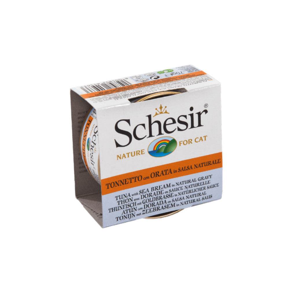 Schesir Canned Cat Food In Gravy & Jelly 70g–85g Gravy Tuna with Seabream