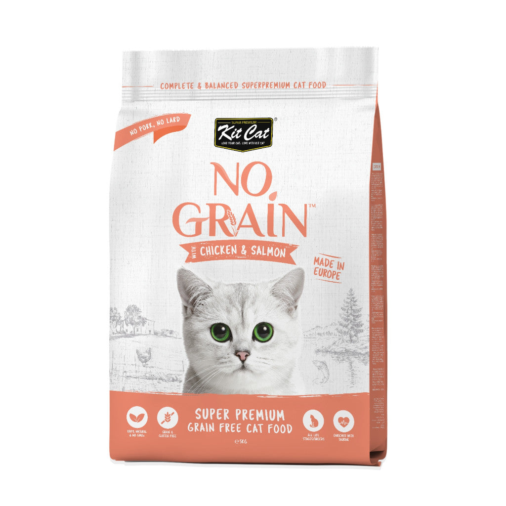 Kit Cat No Grain Dry Food for Cats 1kg / 5kg - Super Premium Grain Free Cat Food For Adult & Kitten Chicken & Salmon 5kg