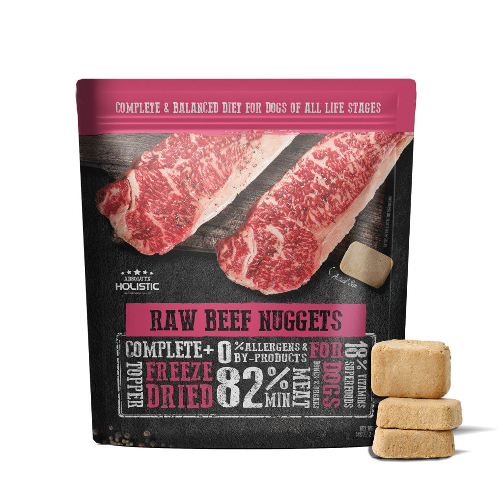 Absolute Holistic Raw Nuggets Freeze Dried Dog Food 14oz - Complete & Balanced Diet Snacks For Dogs Beef