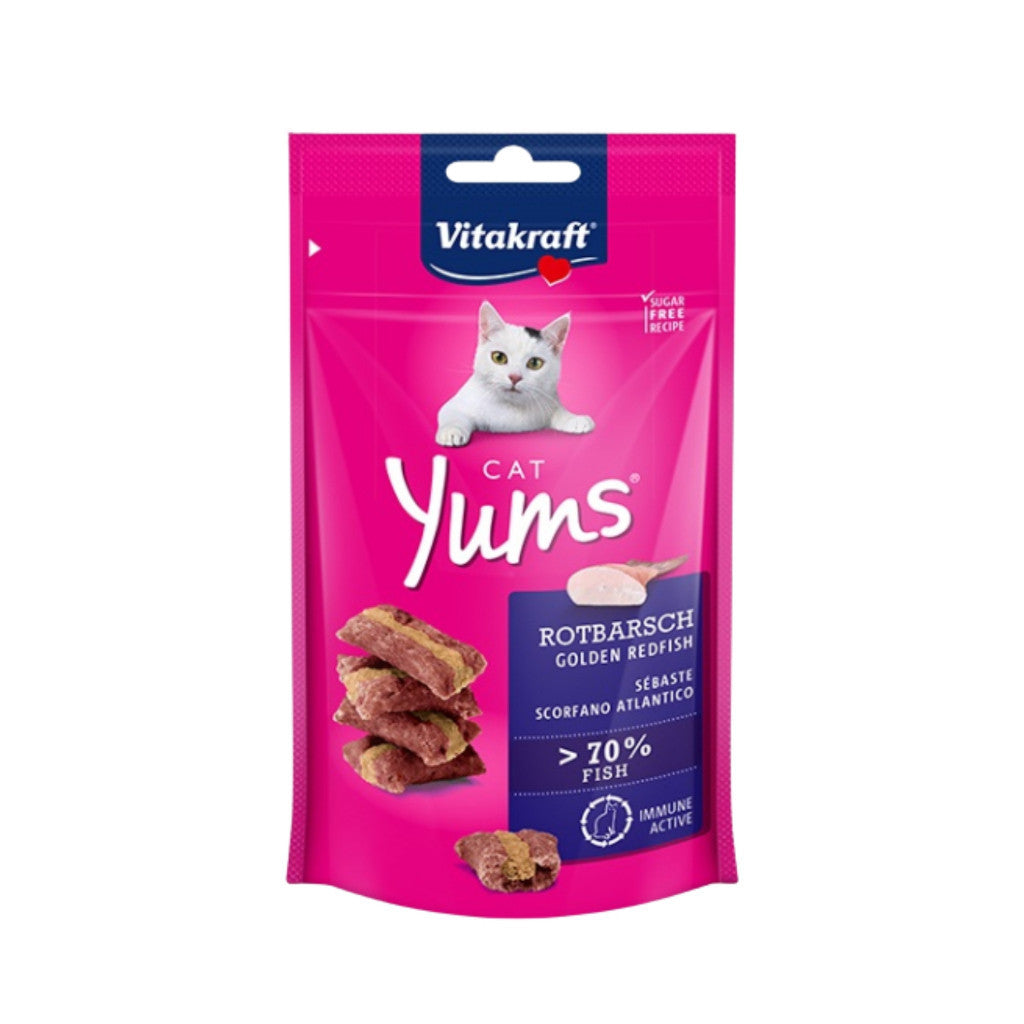 Vitakraft Cat Yums 40g Cat Treats - Soft & Juicy Meaty Filling Delicious Irresistible Cat Snack Golden Redfish EXP 01 08 2026