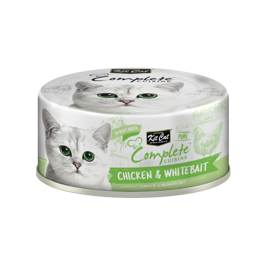 Kit Cat Pure Complete Cuisine Wet Cat Food 70g - Complete & Balanced Meal | High Protein Cat Food Chicken & Whitebait