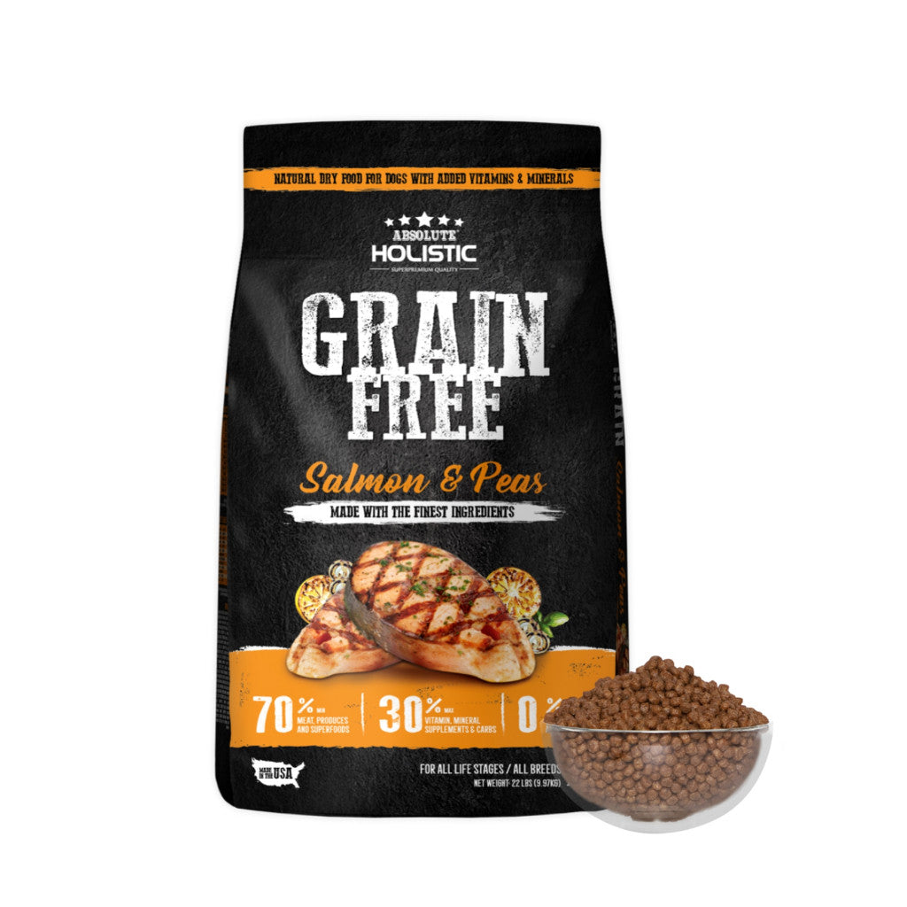Absolute Holistic Grain Free Dry Dog Food 3.3lbs / 22lbs - High Protein Complete & Balanced For Dogs Salmon & Peas 22lbs
