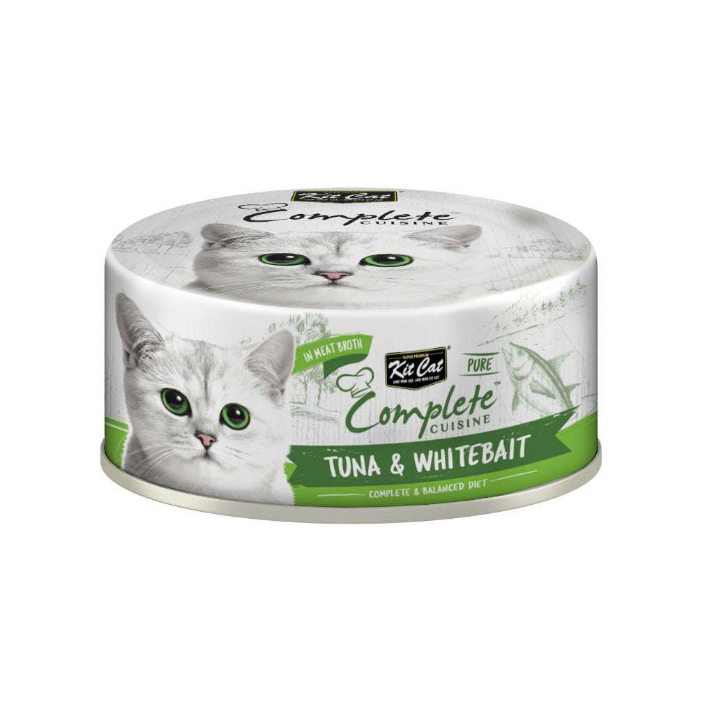 [Bundle of 24] Kit Cat Pure Complete Cuisine Wet Cat Food 70g - Complete & Balanced Meal Tuna & Whitebait
