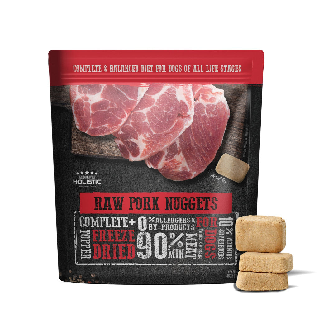 Absolute Holistic Raw Nuggets Freeze Dried Dog Food 14oz - Complete & Balanced Diet Snacks For Dogs Pork