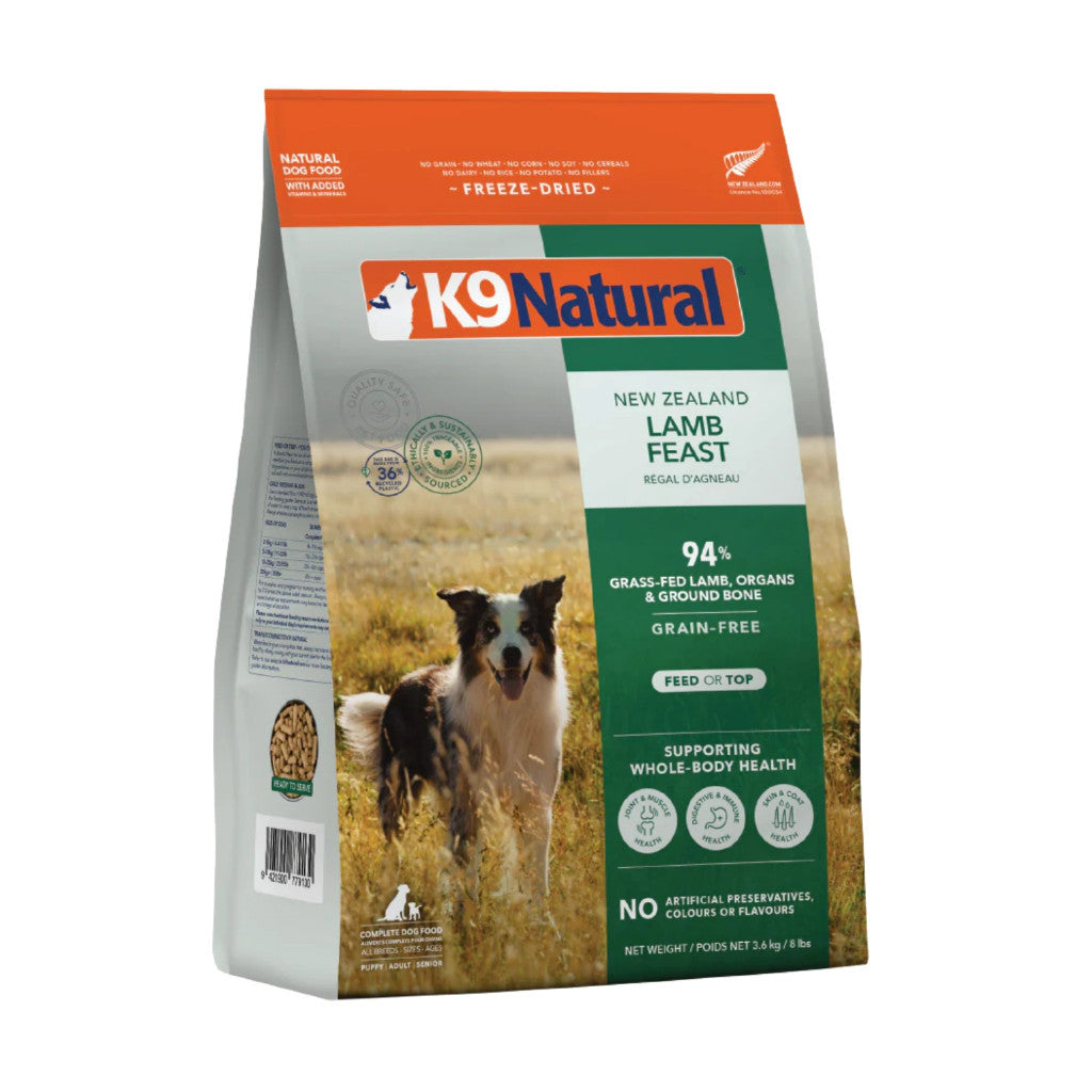 K9 Natural Freeze Dried 1.8kg / 3.6kg - High Protein Complete Balanced Meal for Dogs Lamb 3.6kg