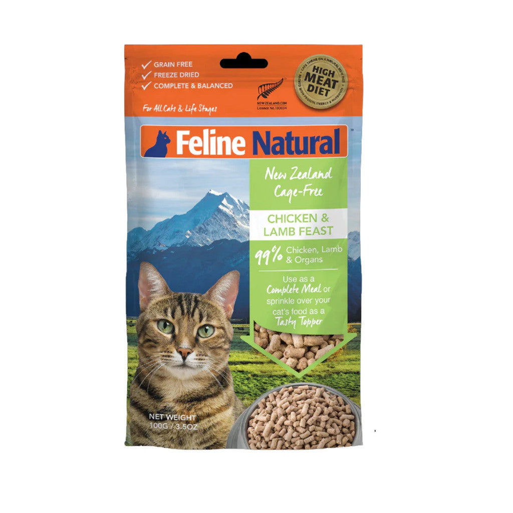 Feline Natural Freeze Dried Cat Food 100g - Complete and Balanced Diet for Cats Chicken & Lamb