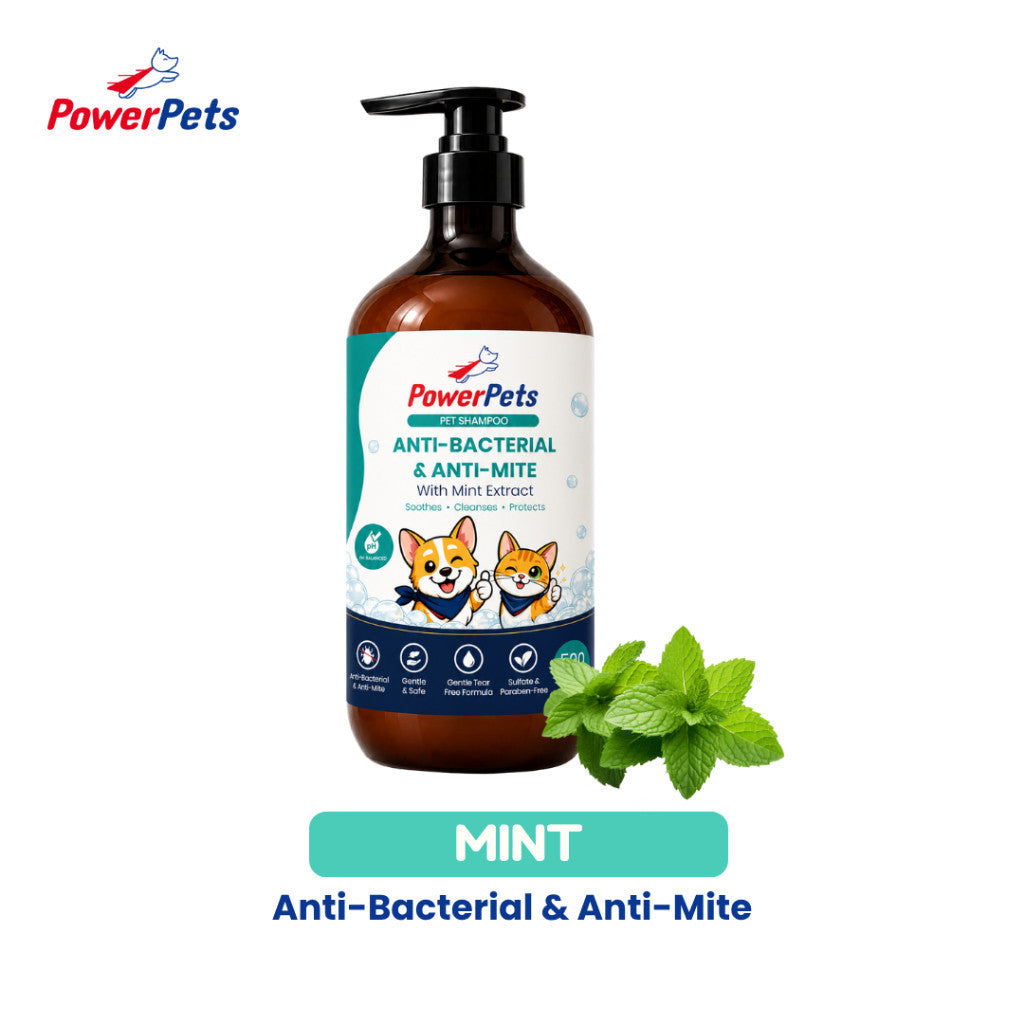 Powerpets Pet Shampoo 500ml - Alcohol-Free Paraben-Free Deep Cleansing Gentle Use Pet Safe Formula Mint
