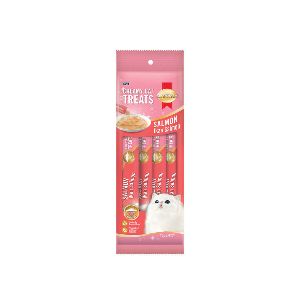 SmartHeart Creamy Cat Treats 15g x 4 Sticks – Nutritious Training Cat Snack Salmon