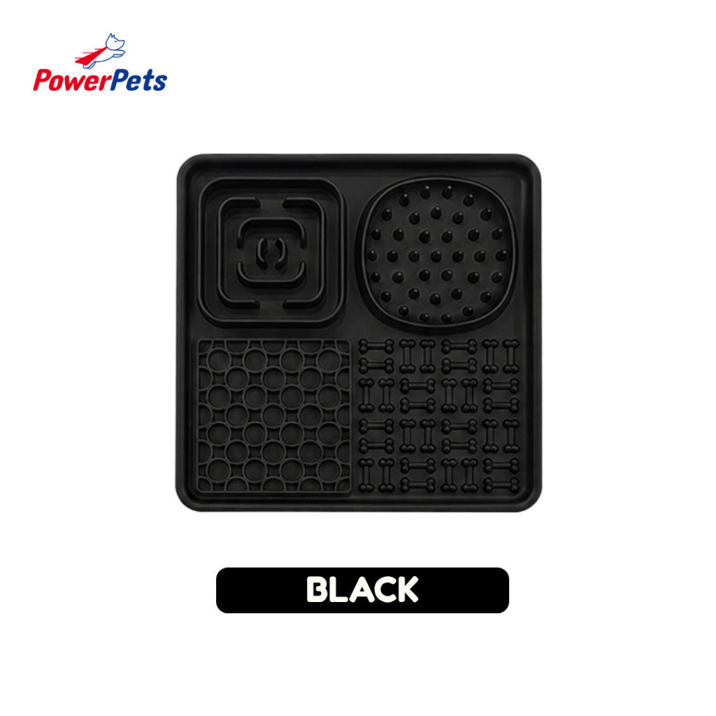 PowerPets Silicone Slow Feeder For Pets - Food-Safe Silicone Non-Toxic Pet Bowl Training Licking Pad Square Black