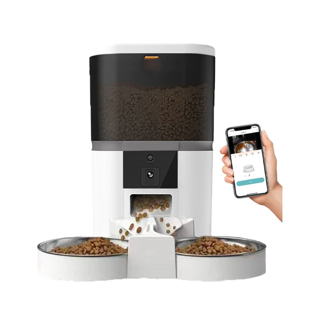 Automatic Pet Feeder 4L Smart Food Dispenser with Camera WiFi App Control 4L White 2 Bowl