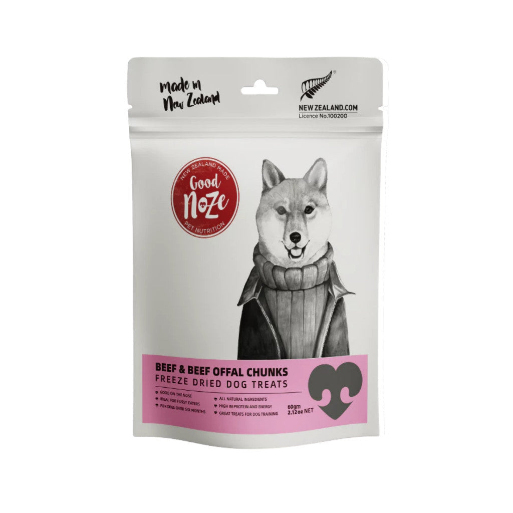 Good Noze Freeze-Dried Treats 60g/65g/100g - Cat & Dog Treats Dog Beef & Beef Offal Chunks 60g