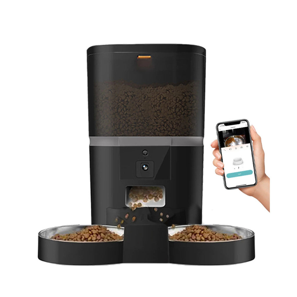 Automatic Pet Feeder 4L Smart Food Dispenser with Camera WiFi App Control 4L Black 2 Bowl